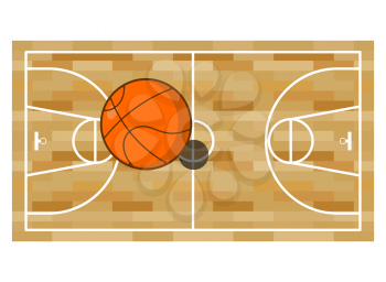 Basketball field and ball. Game of basketball. Orange ball high
