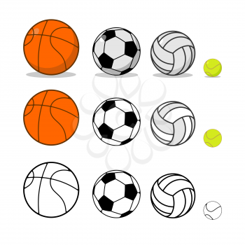 Sports ball set. Basketball and football. Tennis and volleyball. Sports equipment for games
