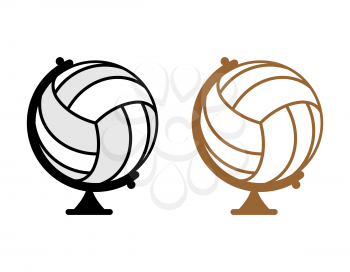 Globe volleyball. World game. Sports accessory as earth sphere. Scope of game Volleyball