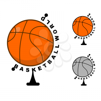 World basketball. Globe ball game. Sports accessory as a globe. Orange sphere
