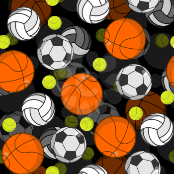 Sports ball 3d seamless pattern. Balls decoration. Basketball and football. Tennis and volleyball. Sports volume background
