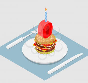  zero holiday burger. Zero with andle. Burger anniversary celebration. Festive fast food. Happy holiday birthday
