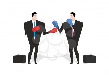Boxing businessman. Managers are boxing. Office people fight. combat Businessmen in business suit and boxing gloves. Battle merchants. Allegory illustration for business infographics