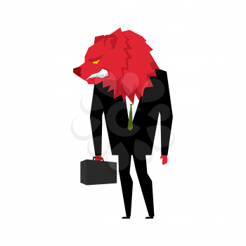 Red Bear Businessman. Player on the stock exchange with bears head. Wicked Wild animal with briefcase and tie. Beast in business suit. Metaphor Trader in Financial Exchange
