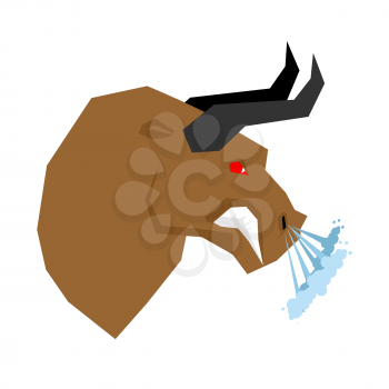 Angry bull. Head of an aggressive beast with big grin. Farm animal beast growls. Scary fierce buffalo with horns
