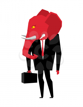  Elephant Republican politician. Metaphor of political party of USA. Wild animal with briefcase and tie. Beast in business suit. Illustration for elections in America