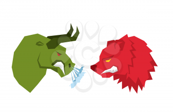 Red Bear and green bull. Traders on stock exchange symbols. Confrontation Businessmen. Allegory illustration for business infographics