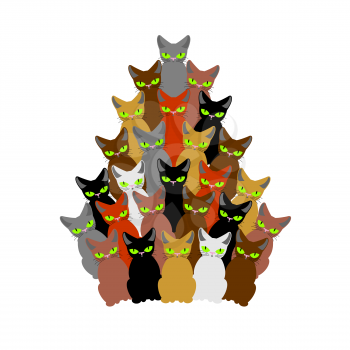 Christmas tree of cats. Spruce of pet. fir-tree from cat. New Year illustration. Hmas pattern of cute animal