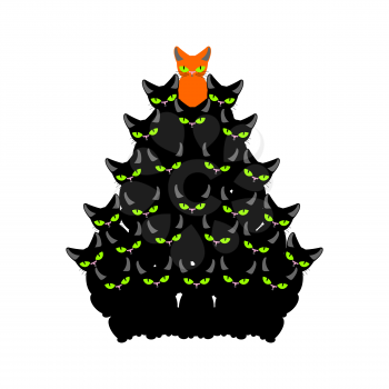 cats Christmas tree. Spruce of pet. fir-tree from cat. New Year illustration. Hmas pattern of cute animal