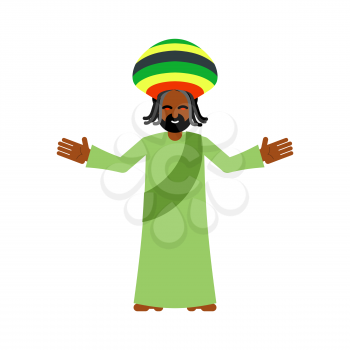 God ganja. idol Jah gives rasta. Reggae Rastafarian hat and dreadlocks. Rastaman deity. Jamaican deity brings gifts
