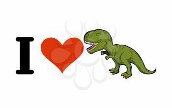 I love dinosaur T-Rex. Heart and Tyrannosaurus. Prehistoric predator. Green ancient monster
