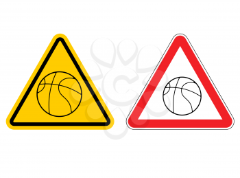 Warning sign basketball attention. Dangers yellow sign game. ball is red triangle. Set of road signs
