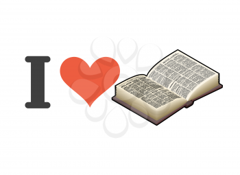 I love reading. Heart and book. Emblem for lovers of erudition
