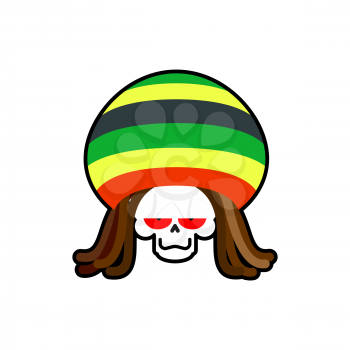 Rasta death. Rastafarian dreadlocks skull and beret. Grim Reaper for rastafarian. ganja skeleton