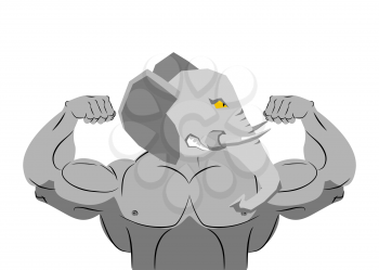 Strong angry elephant. aggressive Evil beast fitness. Wild animal athlete with huge muscles. Bodybuilder with trunk and big ears. Sports team mascot
