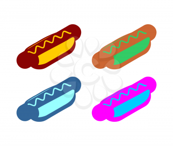 Hot dog flat sign. Icon fast food. Multicolored symbol unhealthy food. Sausage and bread roll
