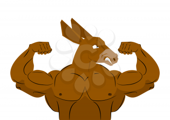 Wild strong donkey athlete. Aggressive fitness animal. Wild animal sportsman with huge muscles. Bodybuilder with long ears. Sports team mascot mule