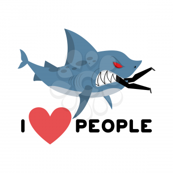 I love people. Shark eats man. Wild sea predator and male. I like to eat people. Heart and marine animals