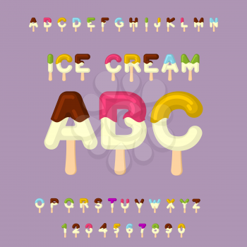 Ice cream ABC. Popsicle alphabet. Cold sweets font. Food typography. Edible letters. dessert lettering
