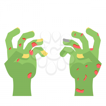 Zombie Hands. Limbs green zombi. cadaveric spots on arm
