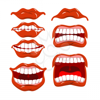 Lips set of emotions. Shouts and joy. Shouting and laughing. scream and dissatisfied. Cry and laugh.
