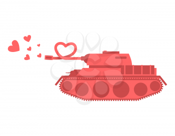 Pink tank of love. Shot heart. Peace military equipment. Army bomb for lovers. curved barrel
