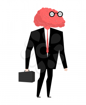 Businessman brain genius. Very clever manager. Brain wearing glasses. witted person. wiseacre with suitcase. wisenheimer in suit. Male of science professional