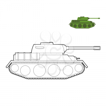 Military Tank coloring book. Fighting technique in  linear style, armored combat vehicle, tracked with cannon armament. army transportation
