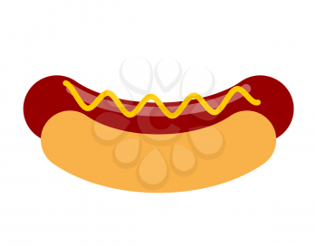 Hot dog with mustard isolated. Bun and sausage on white background. Fast food. Illustration food
