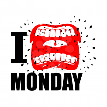 I hate Monday. shout symbol of hatred and antipathy. Open mouth. Flying saliva. Yells and strong scream. Logo hatred weekday


