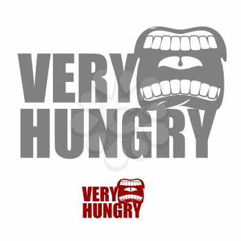Very hungry. Open mouth with his lips. Logo for empty. Man chewing food
