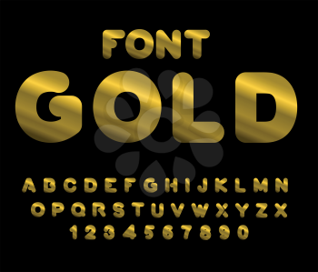 Gold font. ABC of Gold. Precious metal alphabet. Yellow iridescent letters. Jewel lettering
