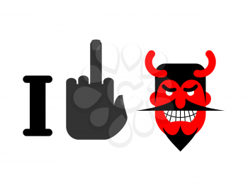 I hate Satan. Fuck and red devil with horns. Emblem for lovers of God
