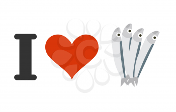 I love anchovies. Heart and small fish. Logo for seafood lovers
