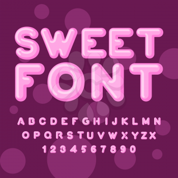 Sweet font. Pink letters. Lollipops lettring. ABC of caramel. Candy alphabet.
