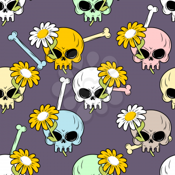 Skulls and flowers seamless pattern. Cute backgrounds for Halloween.
