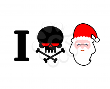 I hate Santa Claus. Skull and bones symbol of hatred and face Santa. Christmas illustration for hooligan
