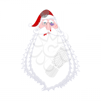 Santa Claus beaten portrait. Christmas fight. Broken glasses and black eye.  Bruises and abrasions.