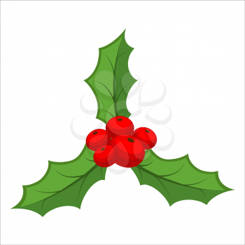 Sprig of mistletoe isolated. Traditional Christmas plant. Holiday red berry with green leaves. Decorating for national Festive on white background. xmas design template