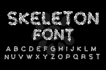 Skeleton font. Letters anatomy. Bones ABC. Skull and spine. Jaw and pelvis. Hell Scary alphabet
