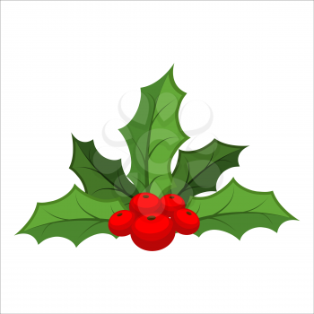 Mistletoe isolated. Traditional Christmas plant. Holiday red berry with green leaves. Decorating for national Festive on white background. xmas design template