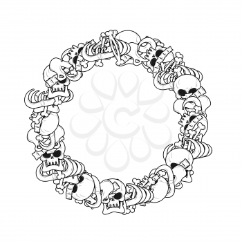 Ring Frame of bones. Anatomy background. Skeleton template. Skull and spine. jaw and pelvis
