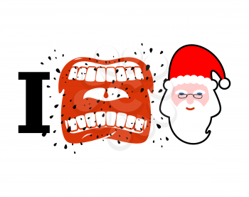 I hate christmas. shout symbol of hatred face Santa Claus. Aggressive Open mouth. Yelling and cursing 
