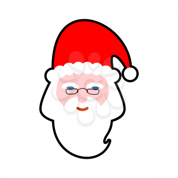 Santa face isolated. Beard and mustache. Red Hat. Christmas icon. Head of an old man on white background. Xmas template