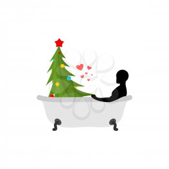 Christmas Lover. Christmas tree in bath. Joint bathing. Passion feelings among lovers. Romantic New Year date
