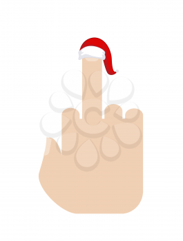 Christmas Fuck. Middle finger in red Santa hat. Aggressive symbol new year. Bad sign Dislike