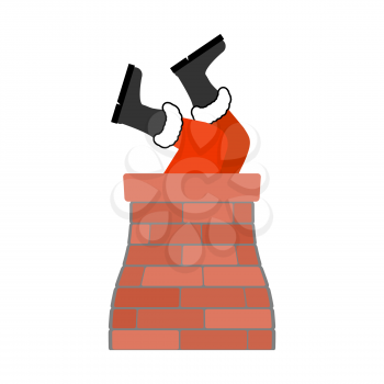 Santa Claus stuck isolated. Legs Santa sticking out in chimney. Christmas tradition. New Year template