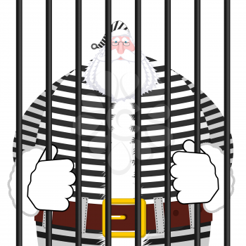 Santa Claus prison in striped robe. Window in prison with bars. Bad Santa criminal. New year is canceled. Christmas Jail 