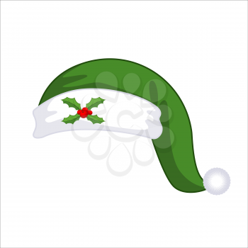 Green hat Irish Santa (Daddy of Christmas). Santa Claus Ireland Daidi na Nollag  Irish language. Sprig of mistletoe on cap. Traditional Clothing