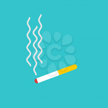 Cigarette and smoke isolated. smoking on blue background. Tobacco flat icon